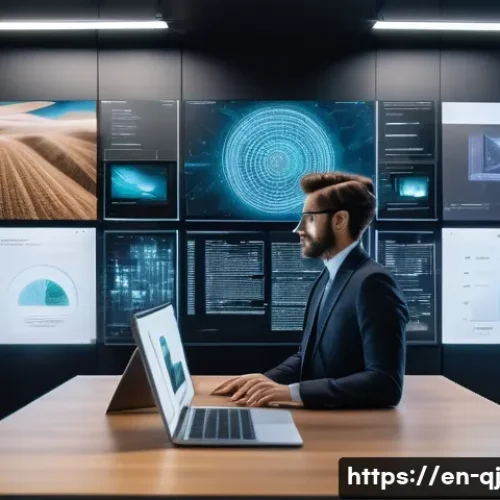 AI 이미지 생성의 아카이브 구축 - A futuristic AI art archive interface displayed on multiple transparent holographic screens in a sle...