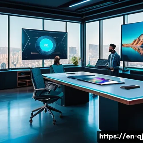 AI 이미지 생성의 영향력 있는 기업들 - A futuristic creative studio interior showcasing AI-powered digital art tools on multiple high-resol...