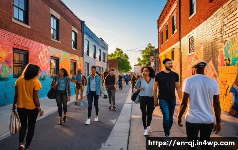 AI 이미지 생성의 데이터 수집 전략 - A vibrant urban street scene during golden hour, featuring diverse people casually interacting, wear...