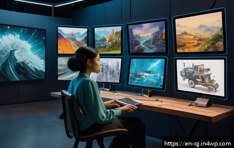 AI 이미지 생성의 협업 플랫폼 - A vibrant collaborative digital art studio scene where diverse artists from around the world work to...
