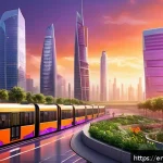 Home 23 AI 이미지 생성의 사용자 경험 혁신 전략 - A futuristic eco-friendly urban skyline at sunset, featuring sleek skyscrapers covered in vertical g...