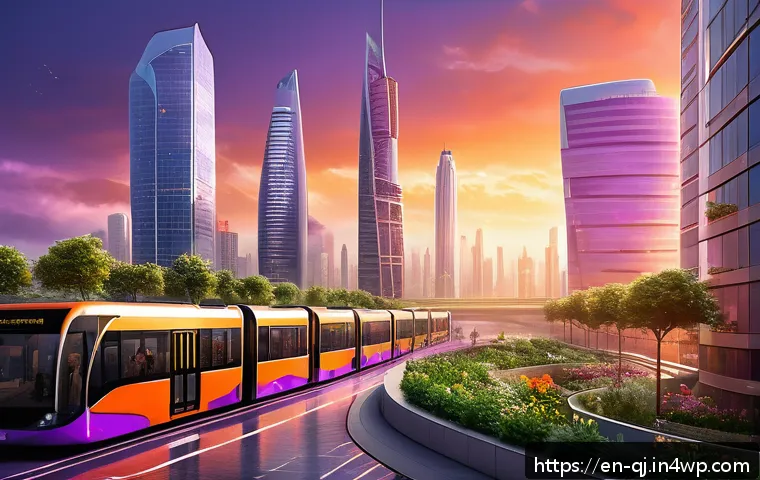 AI 이미지 생성의 사용자 경험 혁신 전략 - A futuristic eco-friendly urban skyline at sunset, featuring sleek skyscrapers covered in vertical g...